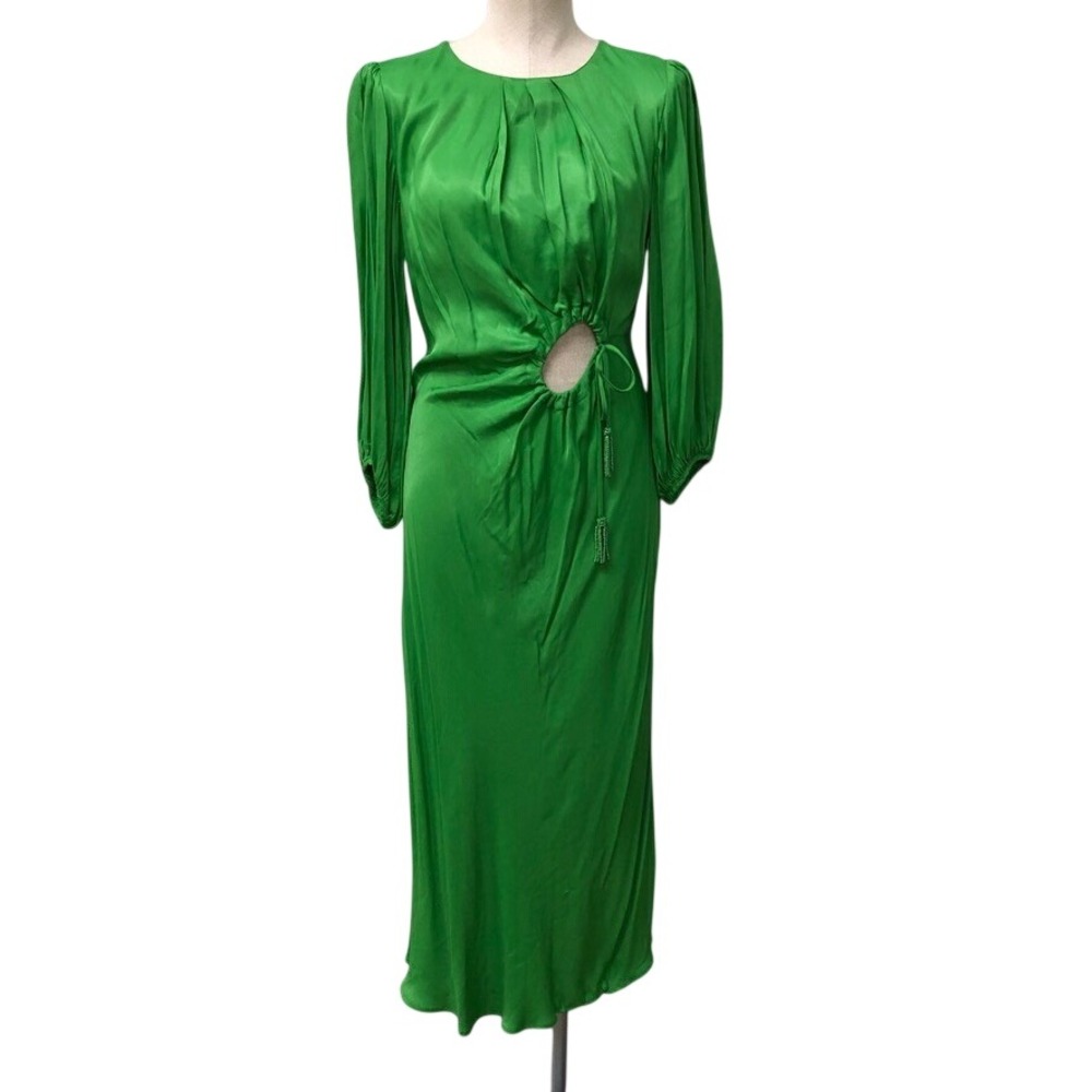 Farm Rio Maxi Dress Womens Small Green Cutout Long Sleeve Tassel Viscose Party